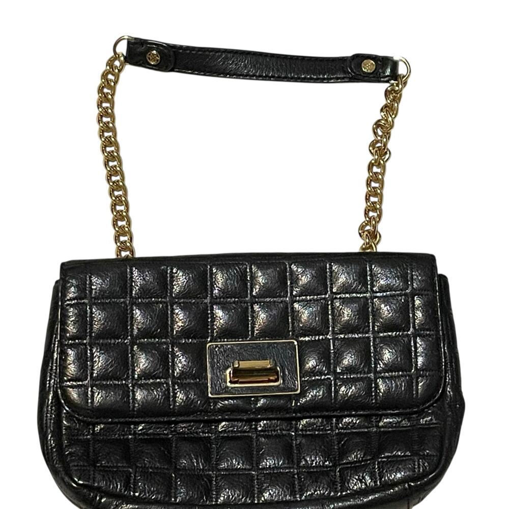 Antonio Melani Black Quilted Textured Leather Handbag Convertible Strap Y2K EUC